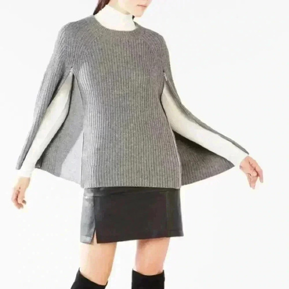 BCBGMaxAzria Sweaters - BCBGMAXAZRIA Sherwin Zipper Ribbed Poncho Sweater